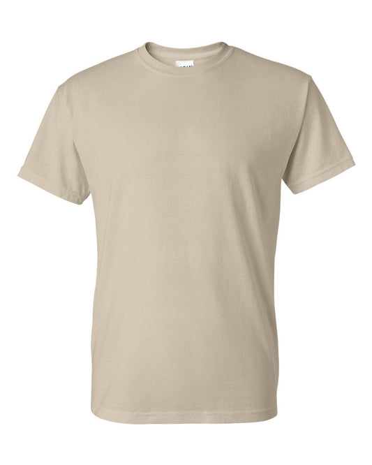 Custom DTF printing beige t-shirt on a white background